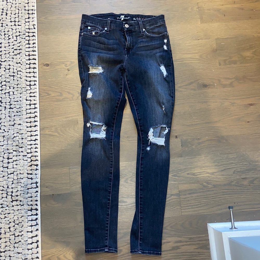 7 for all mankind ripped skinny jeans